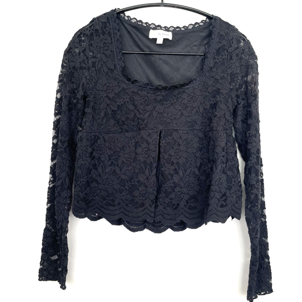 La Peche Lace Cropped Top Size S Black Square Neck Peplum Babydoll Whimsigoth